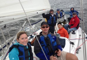 Smiling sailboaters