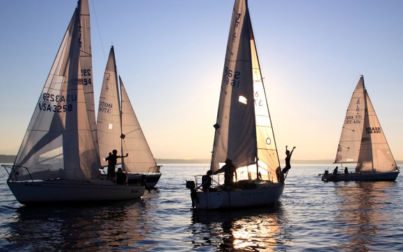 A group of sailboats on the water in Seattle