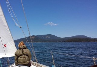 View of the mountains from a sailboat