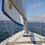 Looking out on the water from a sailboat deck